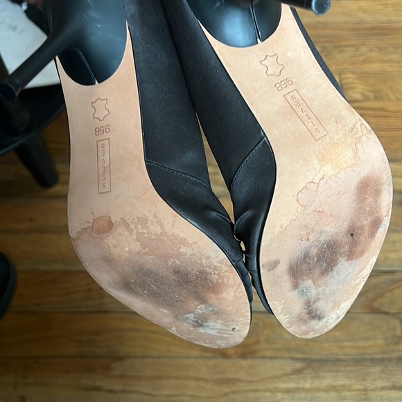 STEVEN Black Satin Open Toe Pearl & Rhinestone Heels size 9.5 - Picture 4 of 5